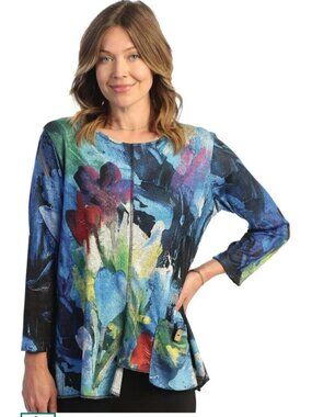 Jess & Jane Morning Glory Abstract Floral Art-To-Wear Tunic Top  Size 1X Artsy